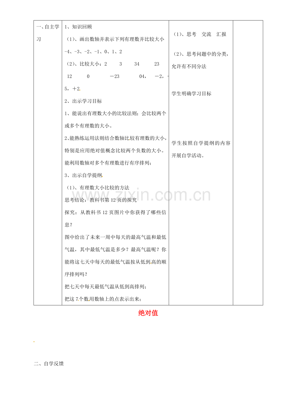 七年级数学上册 1.2.4 绝对值教案2 新人教版-新人教版初中七年级上册数学教案.doc_第2页