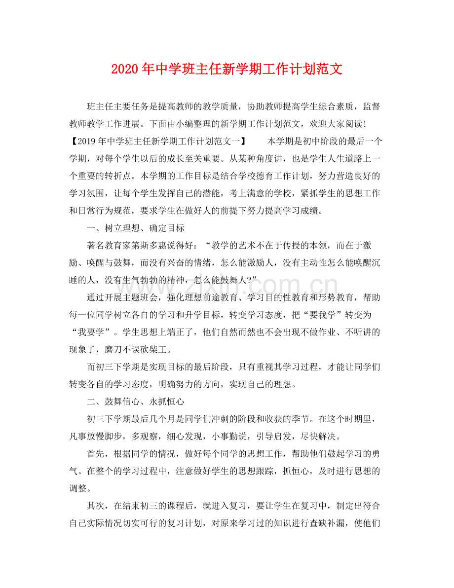 2020年班主任新学期工作计划范文.docx_第1页