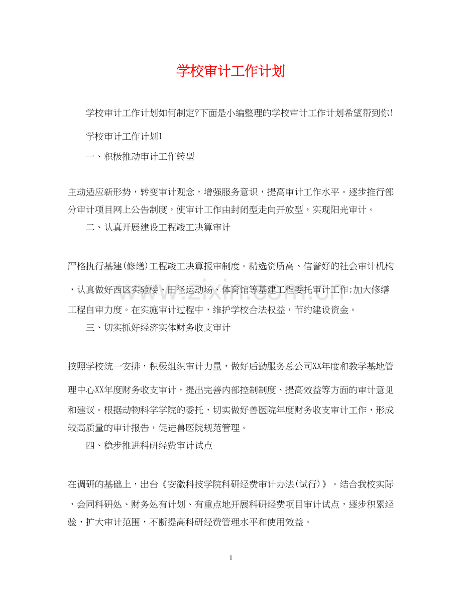 学校审计工作计划.docx_第1页