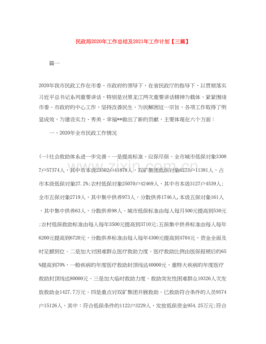 民政局年工作总结及年工作计划【三篇】.docx_第1页