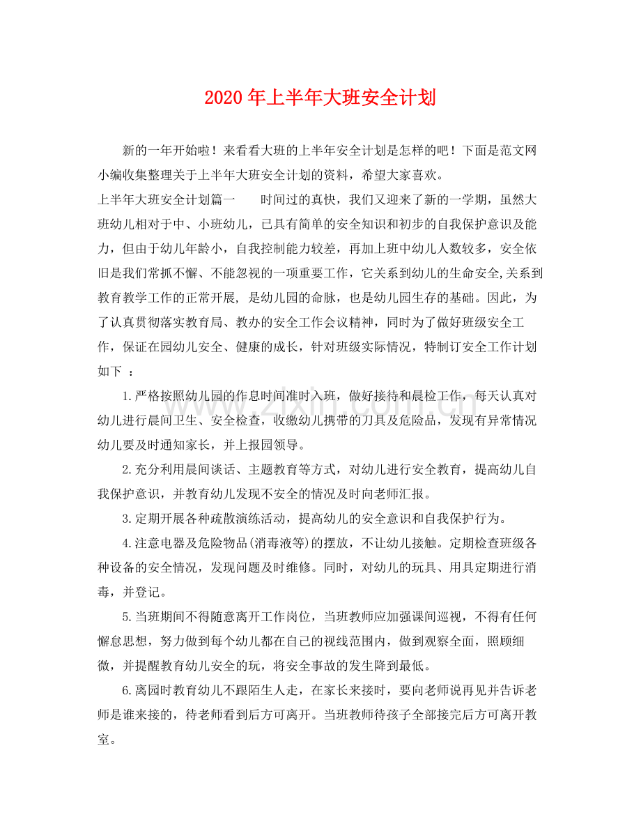 2020年上半年大班安全计划.docx_第1页