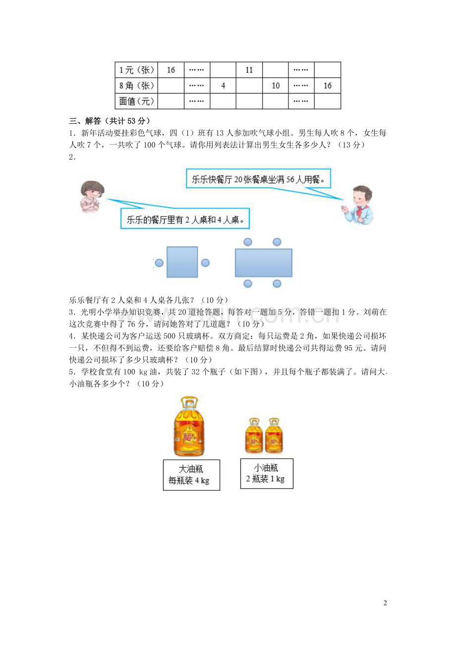 第九单元《数学广角──鸡兔同笼》同步试题(1).doc_第2页