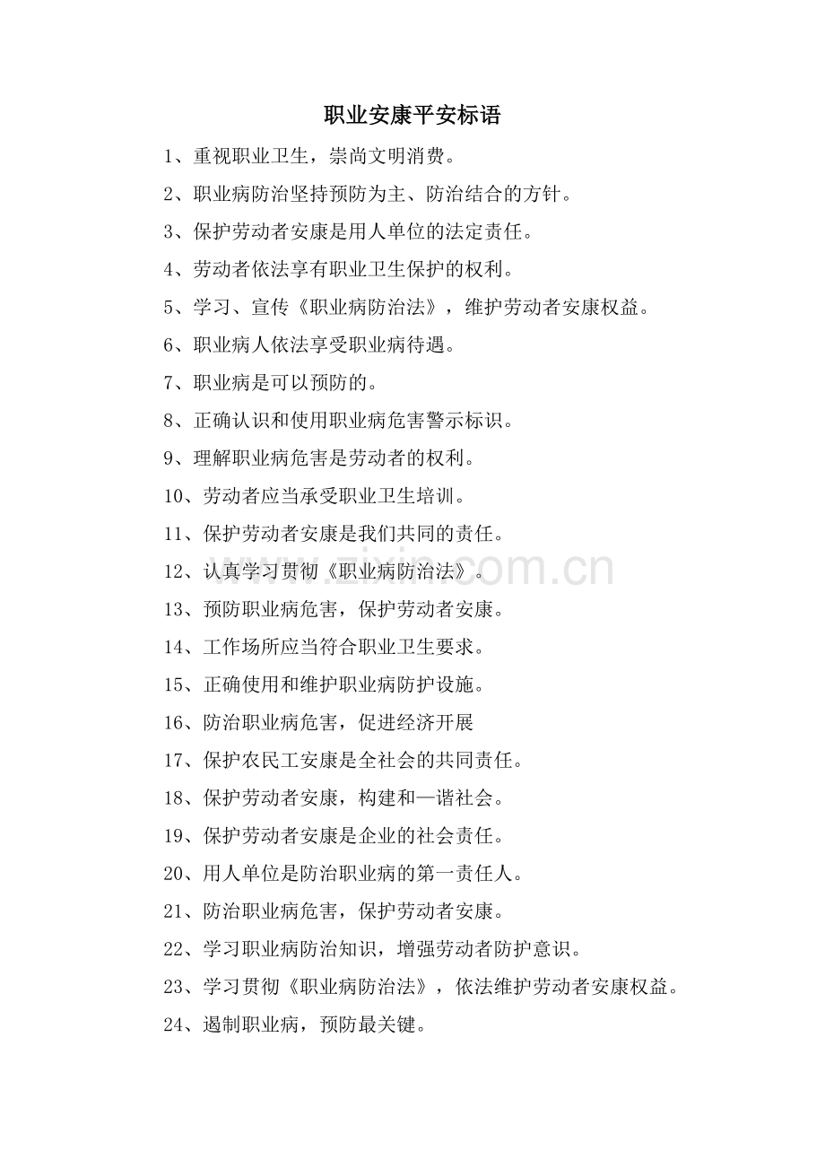 职业健康安全标语.doc_第1页