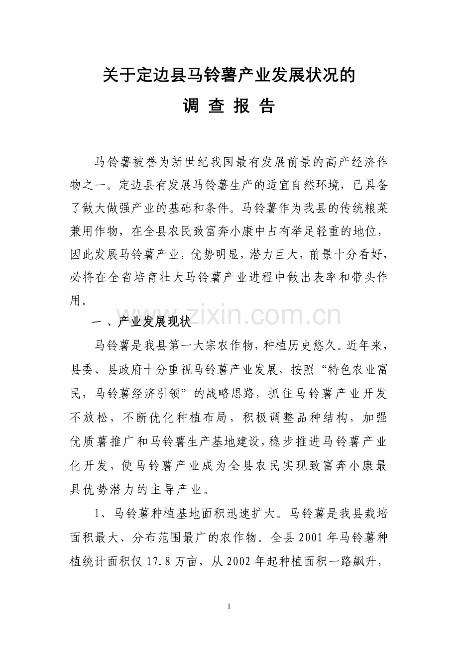 边定县马铃薯产业发展状况的调查报告--本科毕业设计.doc_第1页