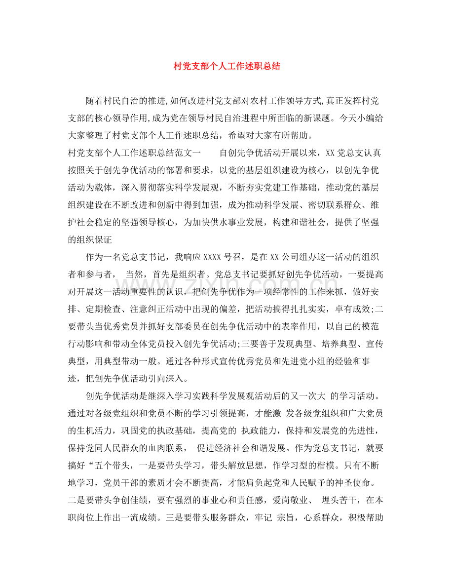村党支部个人工作述职总结.docx_第1页