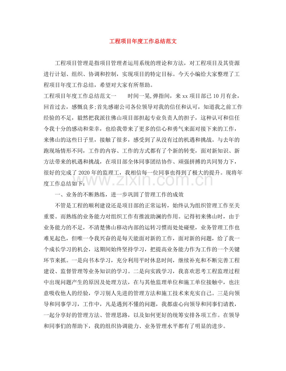 工程项目年度工作总结范文.docx_第1页