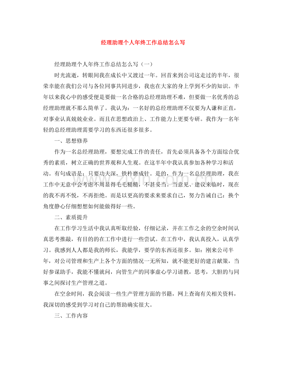 经理助理个人年终工作总结怎么写.docx_第1页