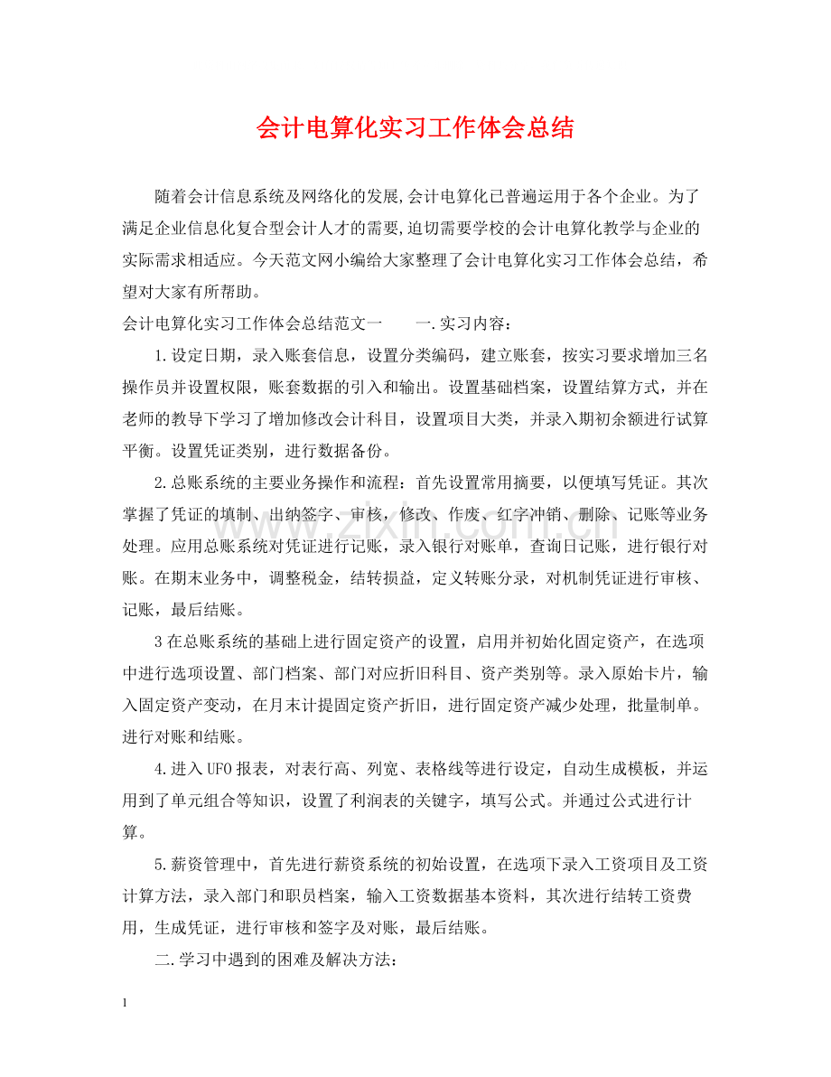会计电算化实习工作体会总结.docx_第1页