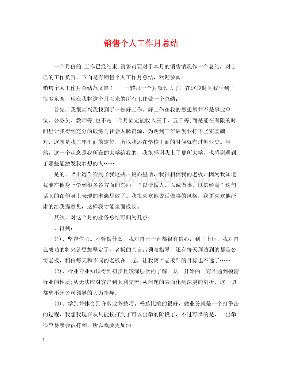 销售个人工作月总结.docx_第1页