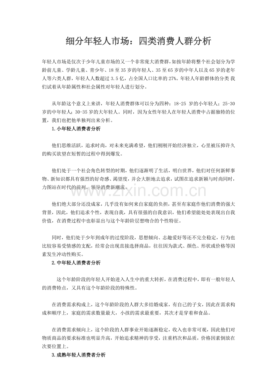 细分年轻人市场：四类消费人群分析.docx_第1页