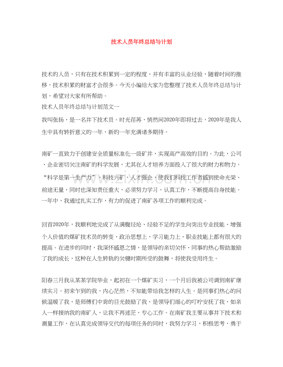 技术人员年终总结与计划.docx_第1页