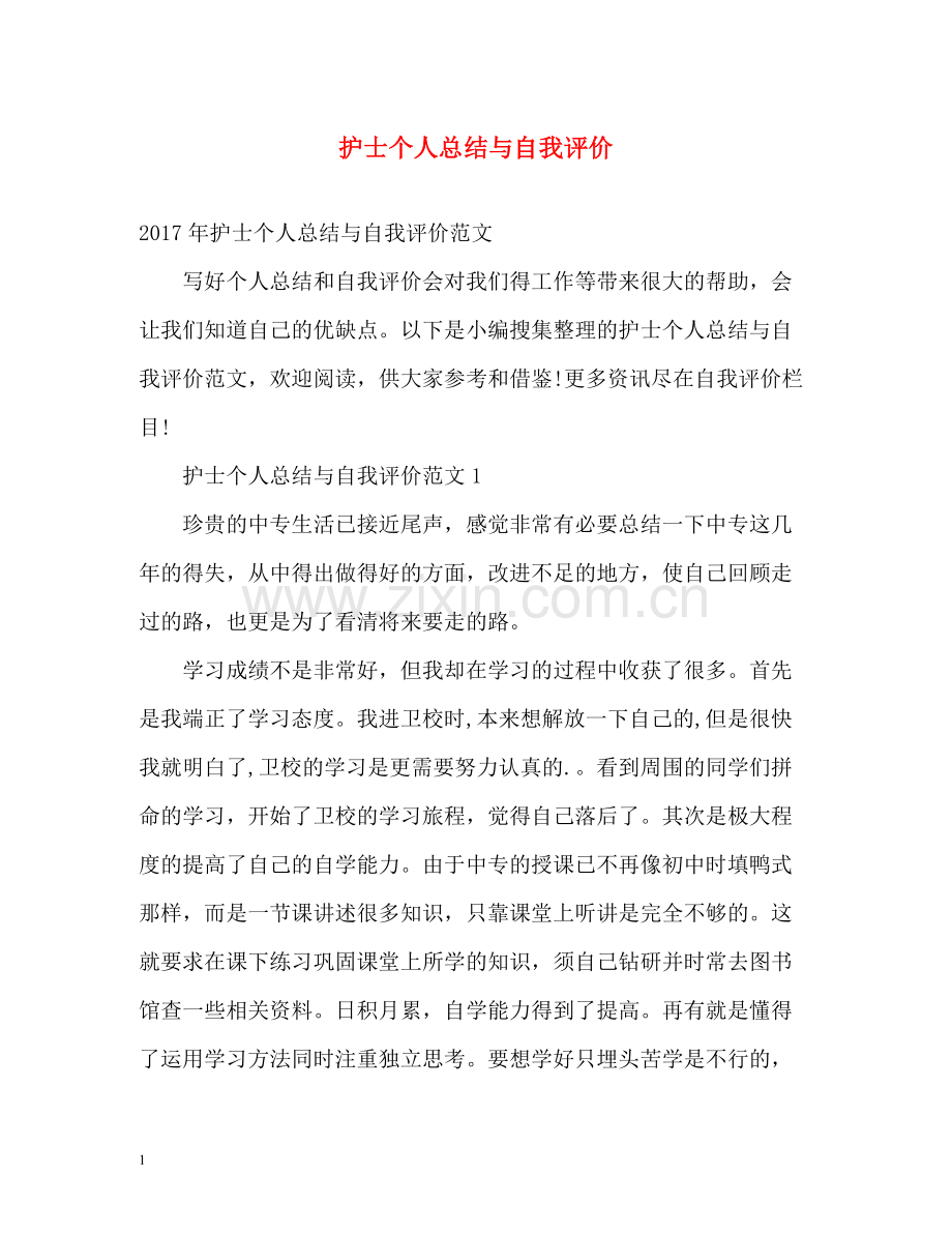 护士个人总结与自我评价2.docx_第1页