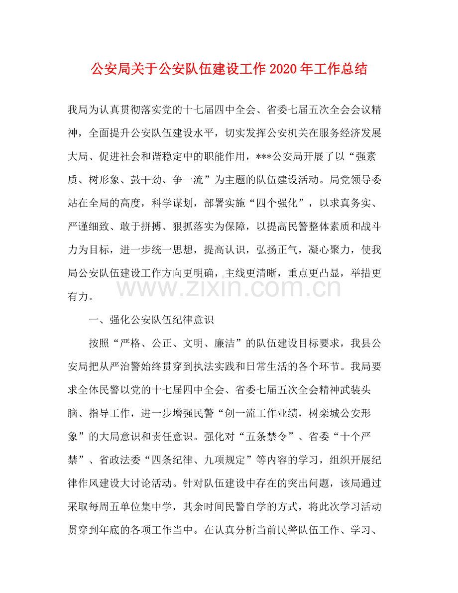 公安局关于公安队伍建设工作年工作总结.docx_第1页