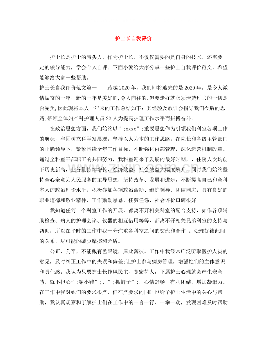 护士长自我评价.docx_第1页