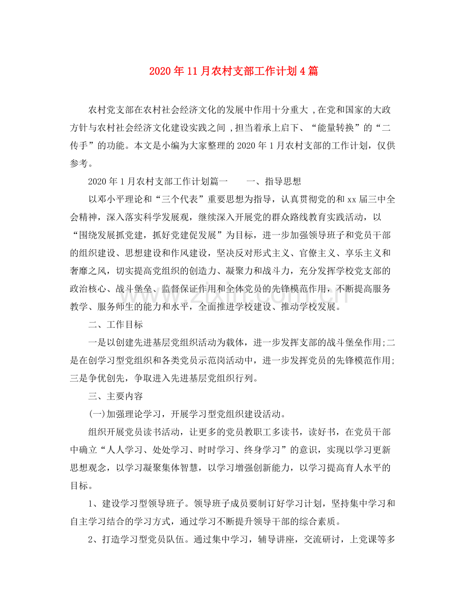 2020年11月农村支部工作计划4篇.docx_第1页