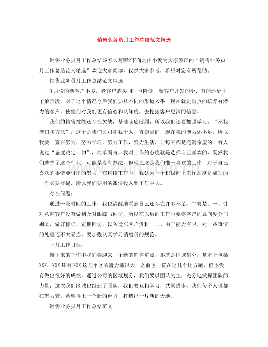 销售业务员月工作总结范文.docx_第1页
