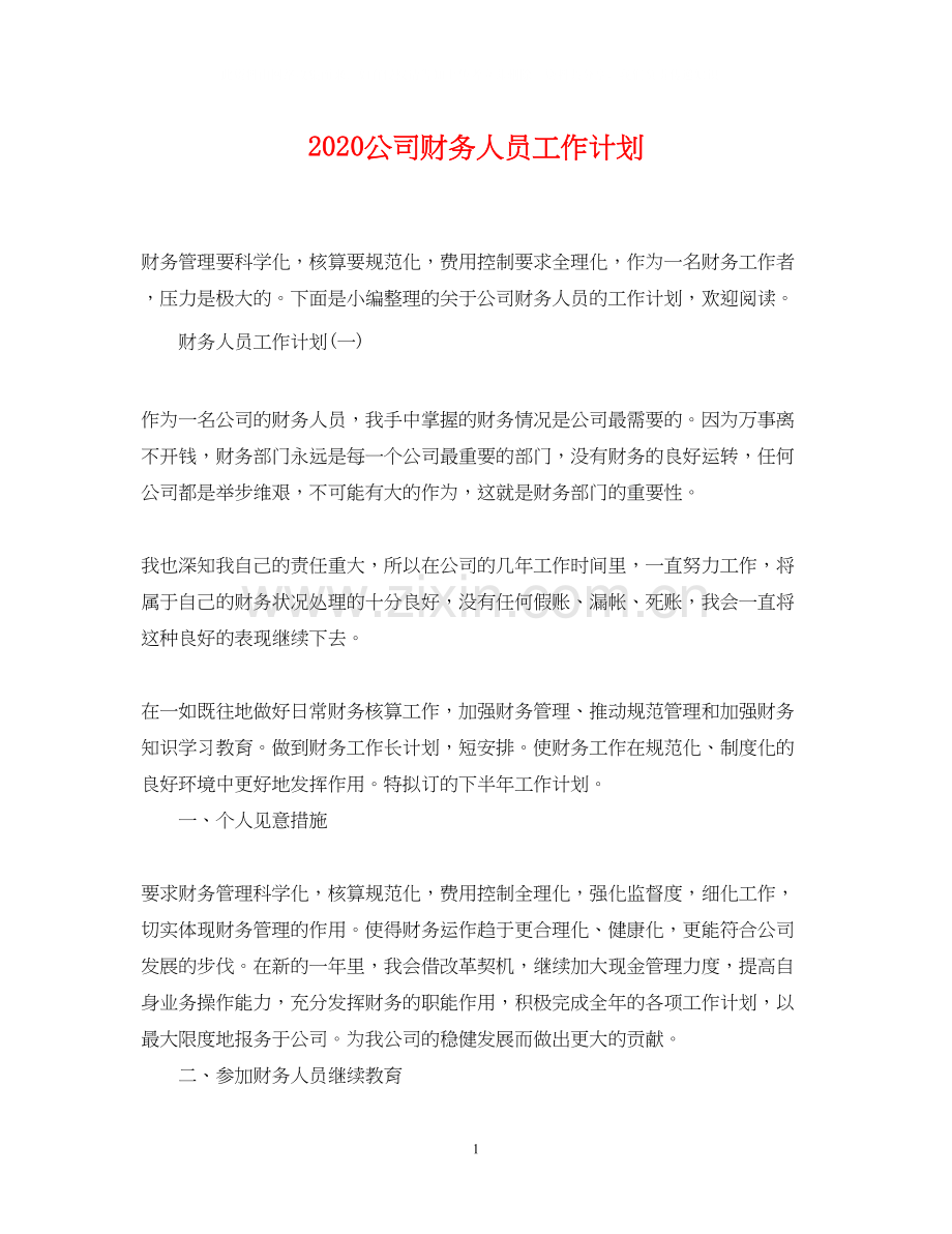 公司财务人员工作计划2.docx_第1页