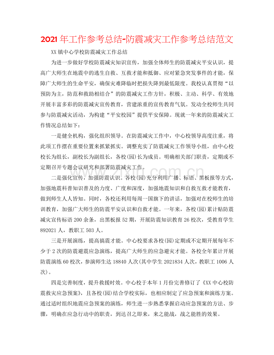 2024年工作参考总结-防震减灾工作参考总结范文.doc_第1页