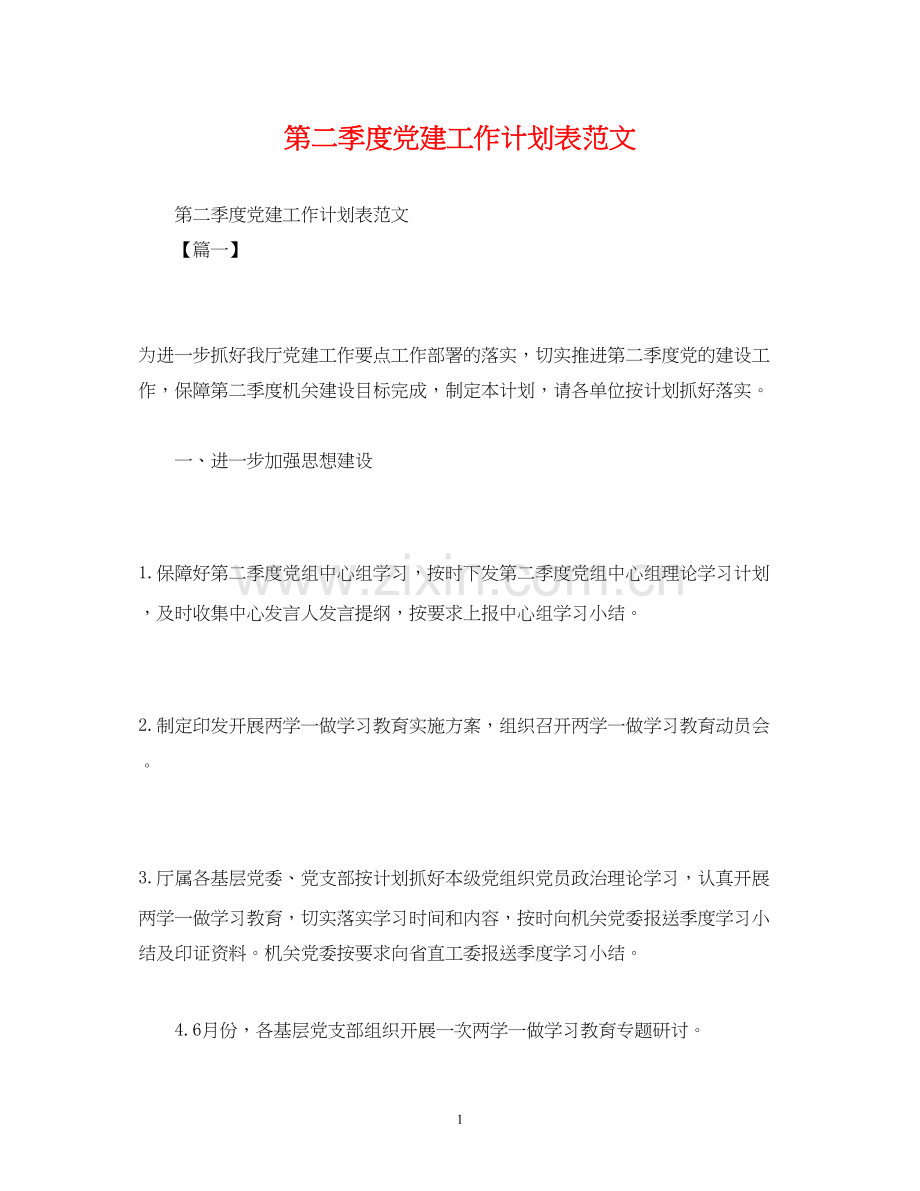第二季度党建工作计划表范文2).docx_第1页