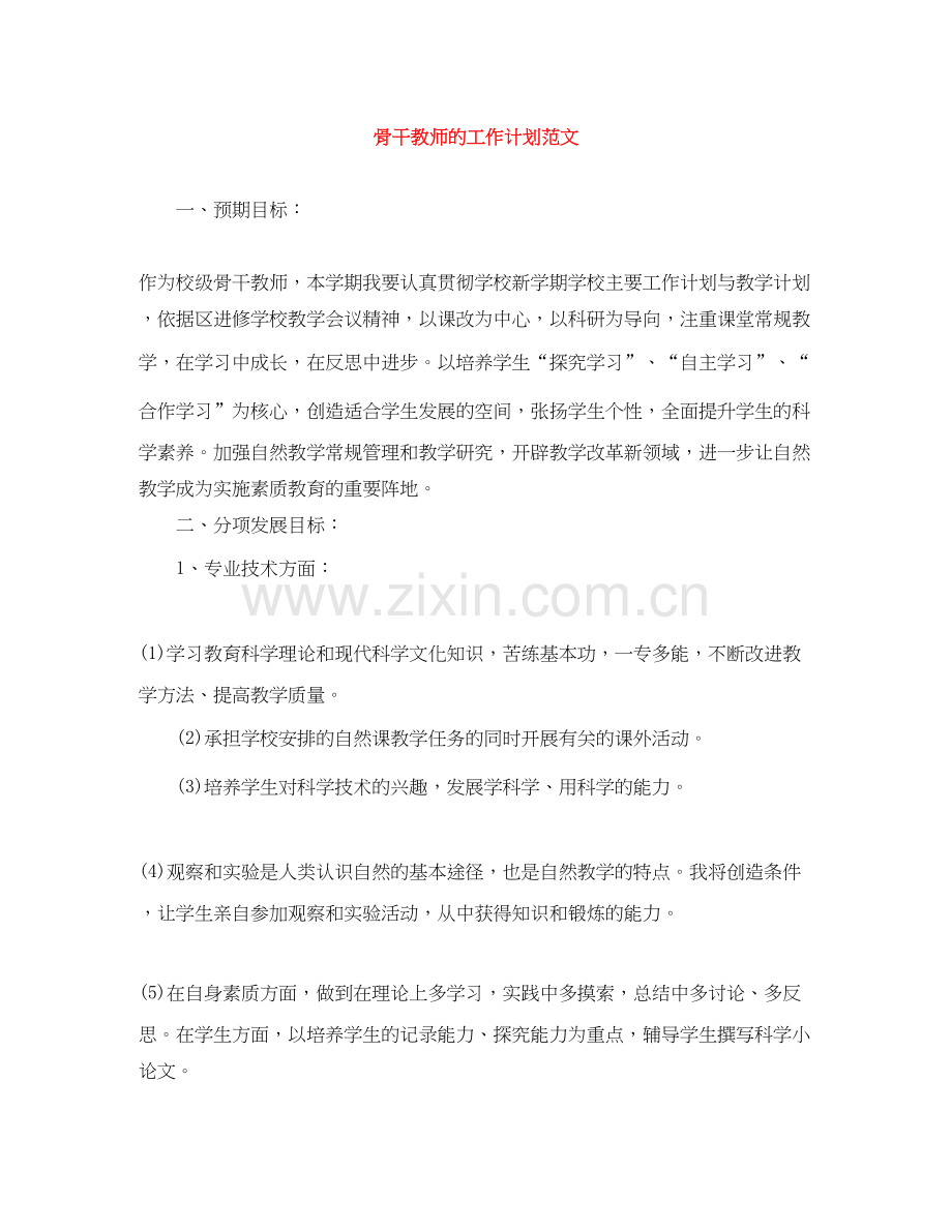 骨干教师的工作计划范文.docx_第1页