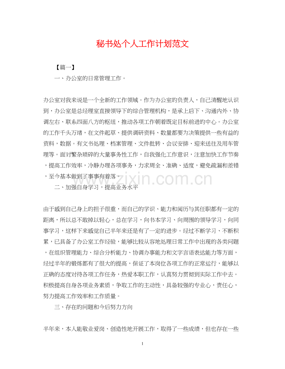 秘书处个人工作计划范文.docx_第1页