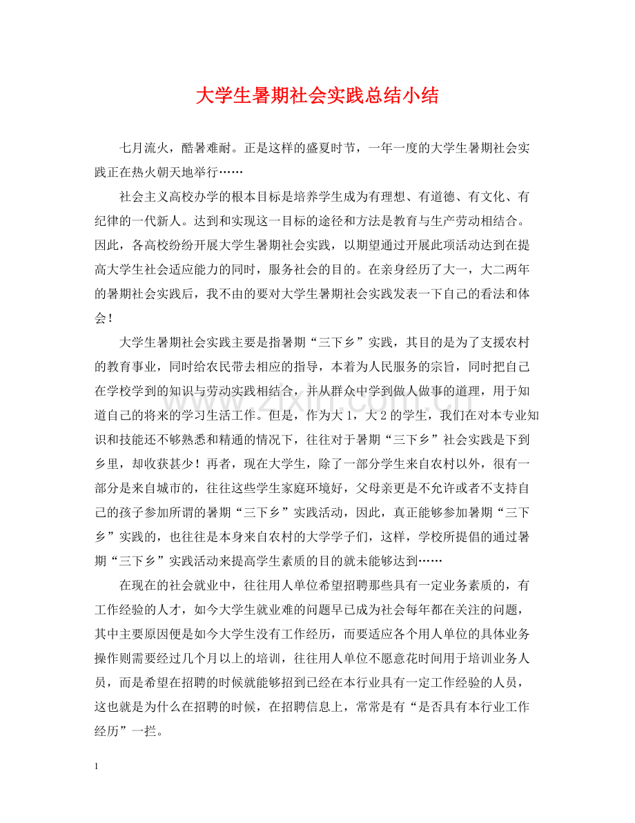 大学生暑期社会实践总结小结.docx_第1页