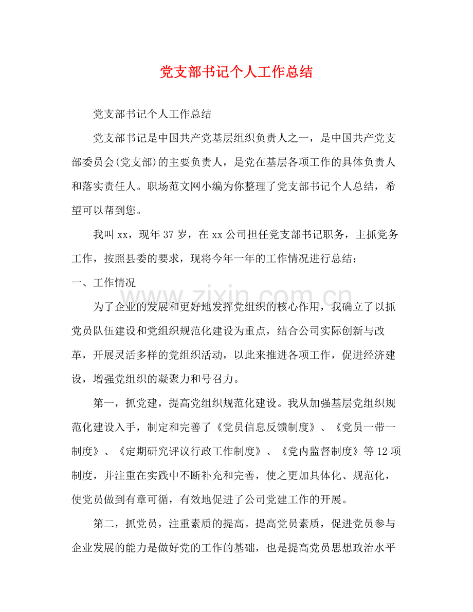 党支部书记个人工作总结.docx_第1页