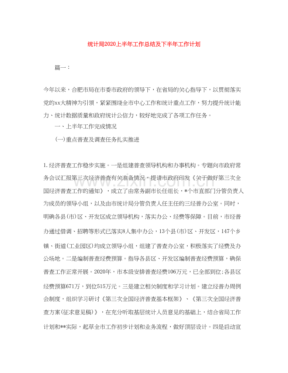 统计局上半年工作总结及下半年工作计划.docx_第1页