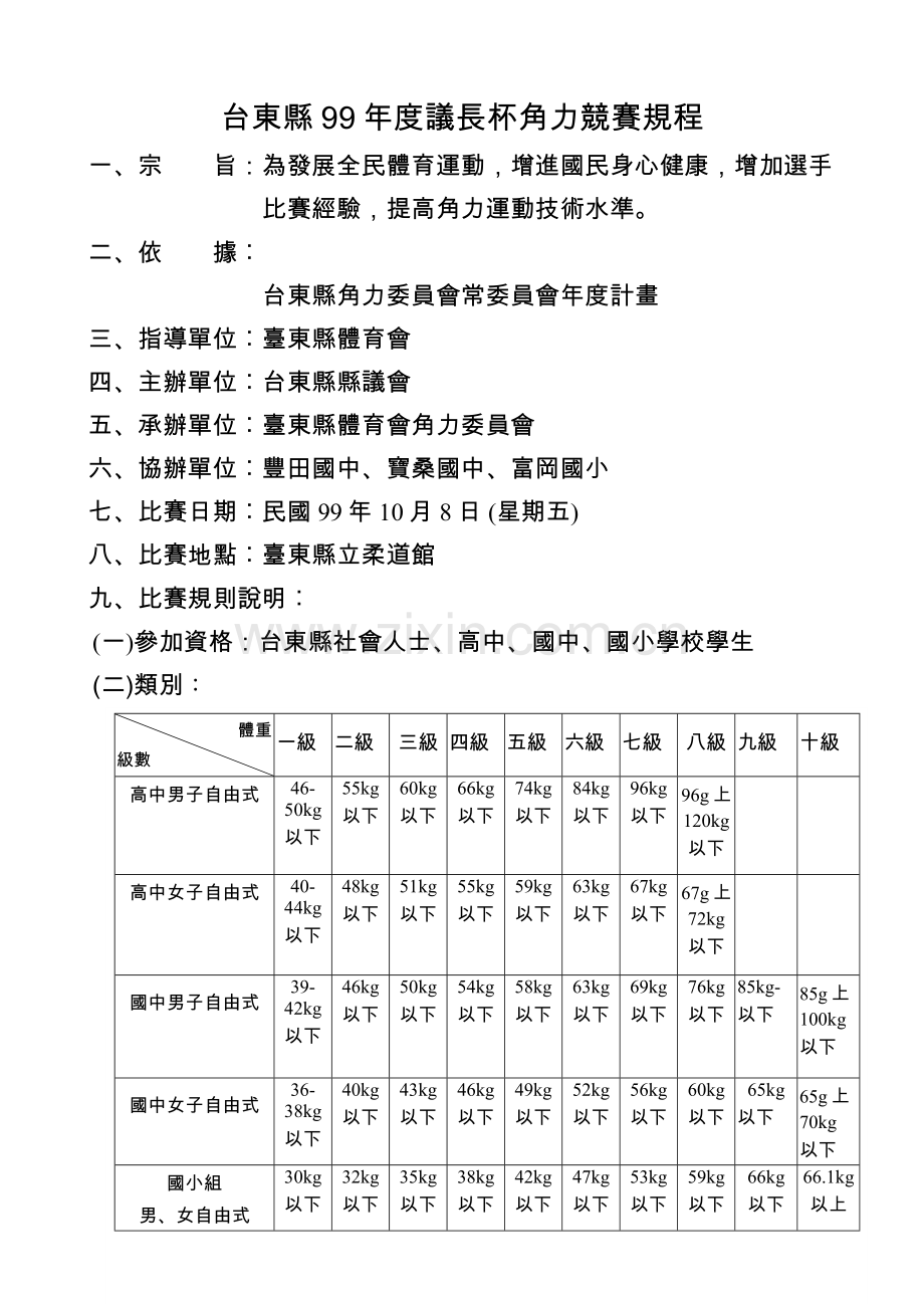 台东县99年度议长杯角力竞赛规程.doc_第1页