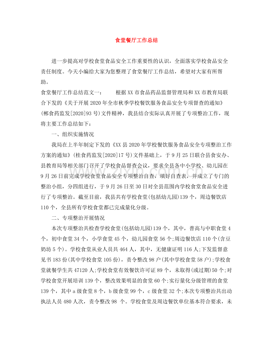 食堂餐厅工作总结.docx_第1页