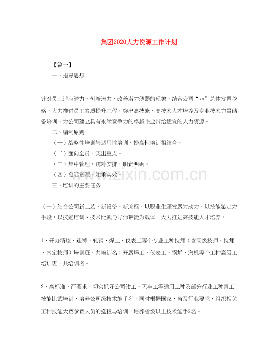 集团人力资源工作计划.docx_第1页