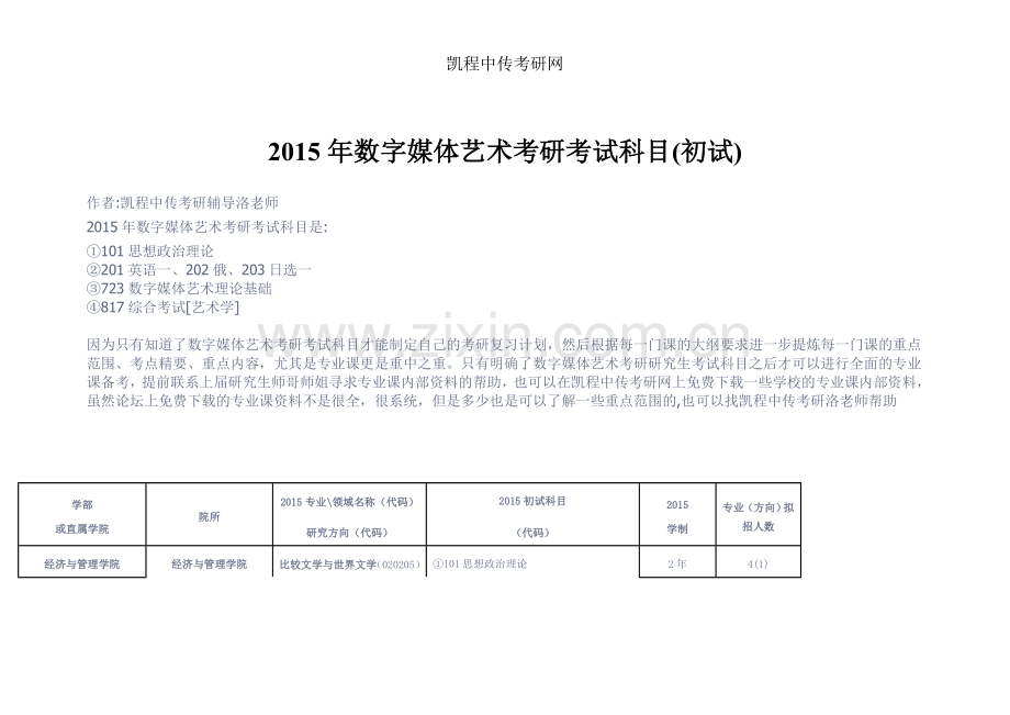 2015年中传数字媒体艺术考研考试科目(初试).doc_第1页