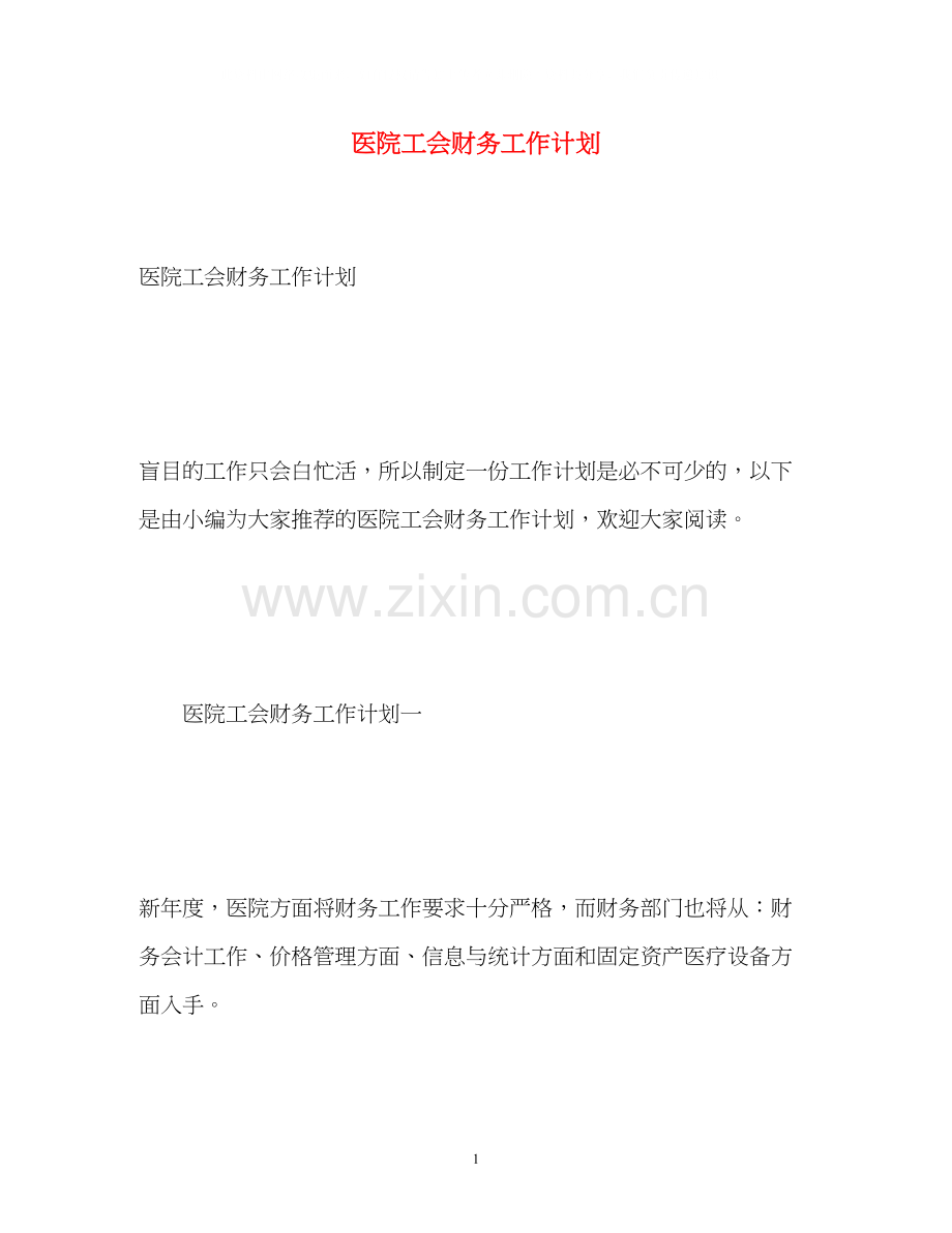 医院工会财务工作计划.docx_第1页