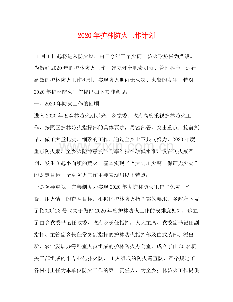 2020年护林防火工作计划.docx_第1页