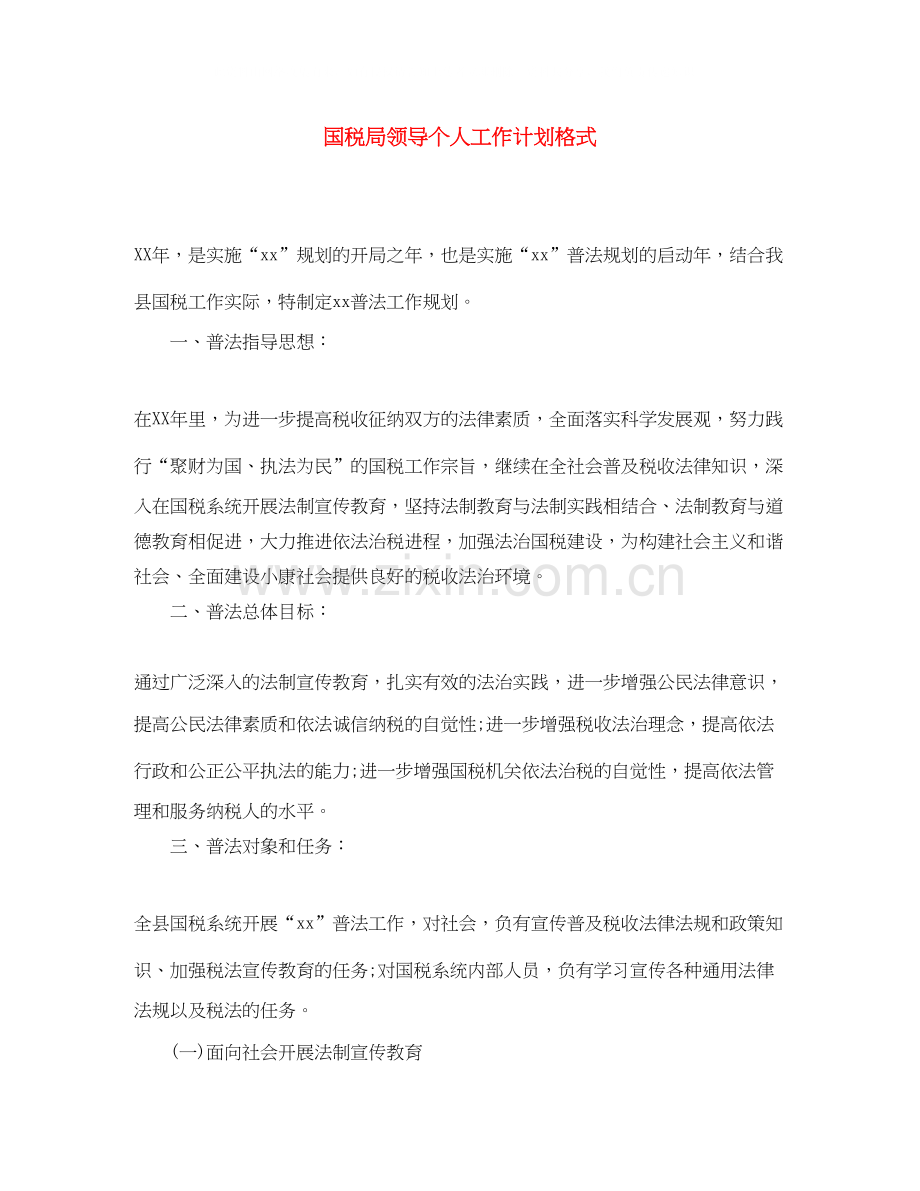 国税局领导个人工作计划格式.docx_第1页