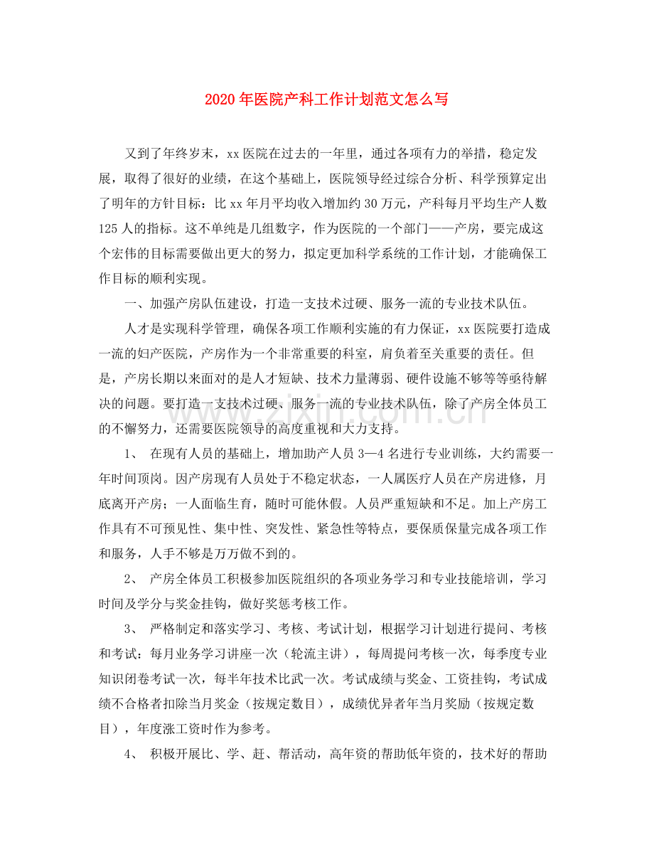 2020年医院产科工作计划范文怎么写.docx_第1页