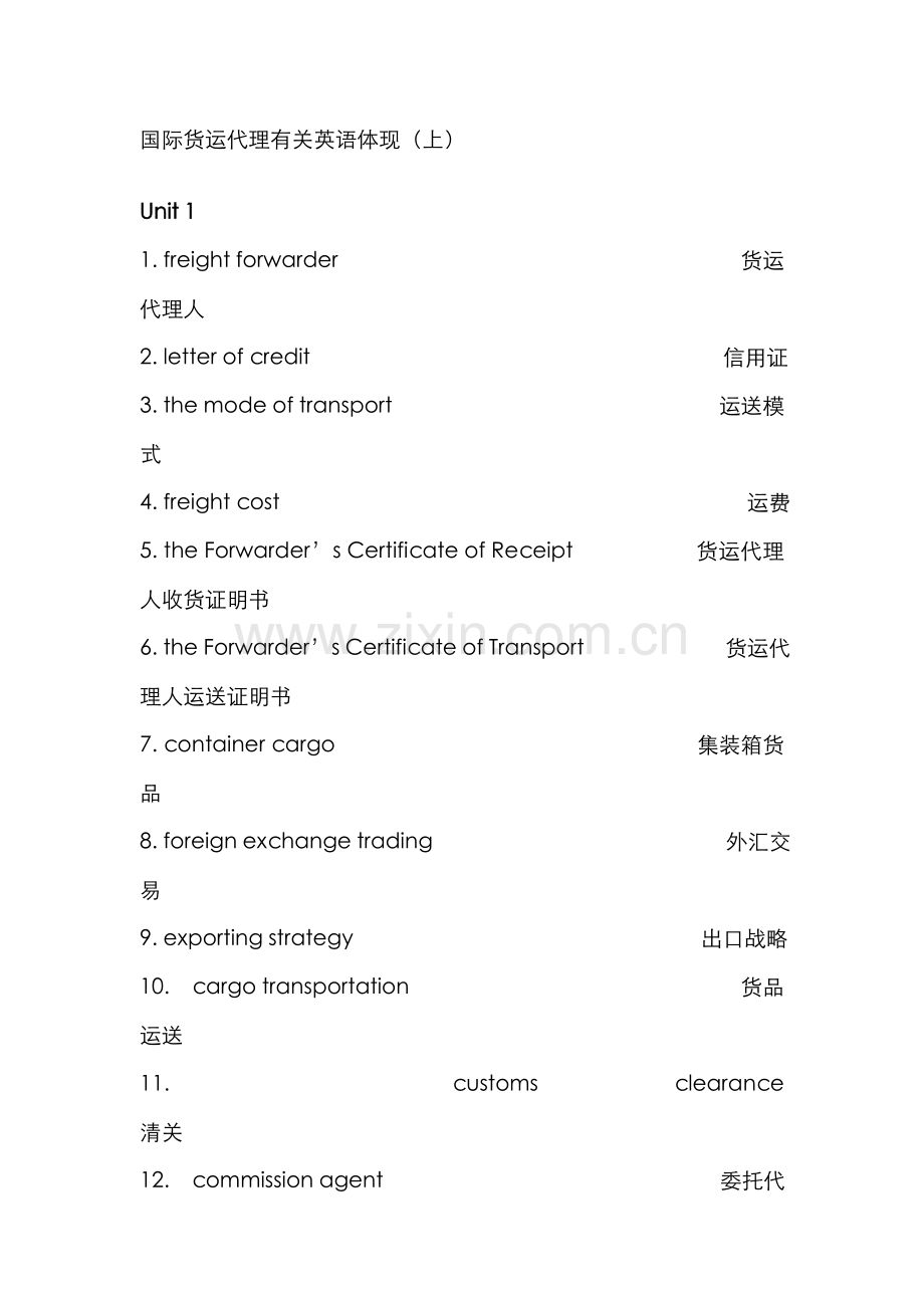 2022年国际货运代理常用英语.doc_第1页