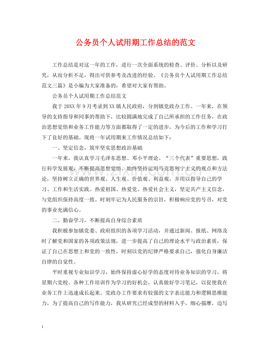 公务员个人试用期工作总结的范文.docx_第1页