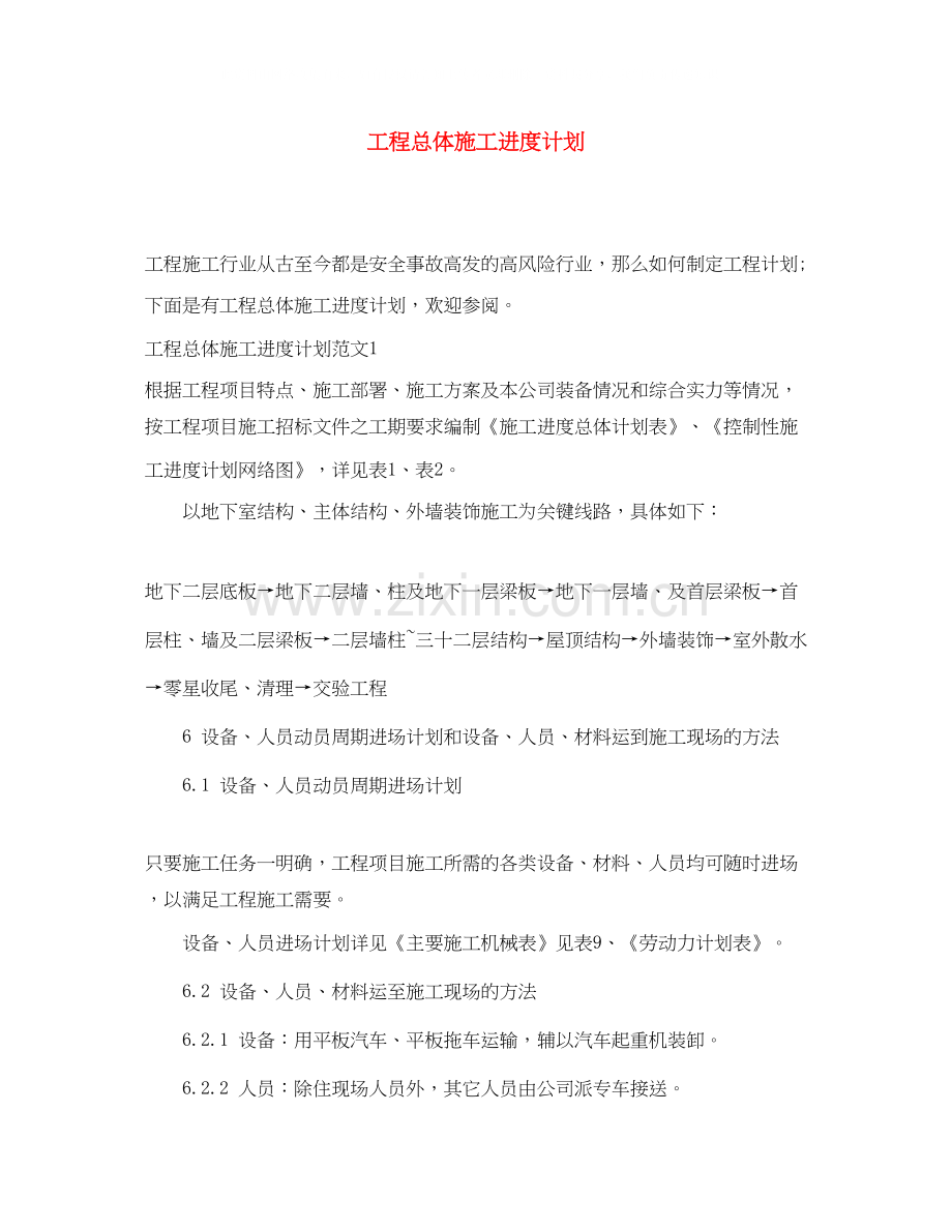 工程总体施工进度计划.docx_第1页