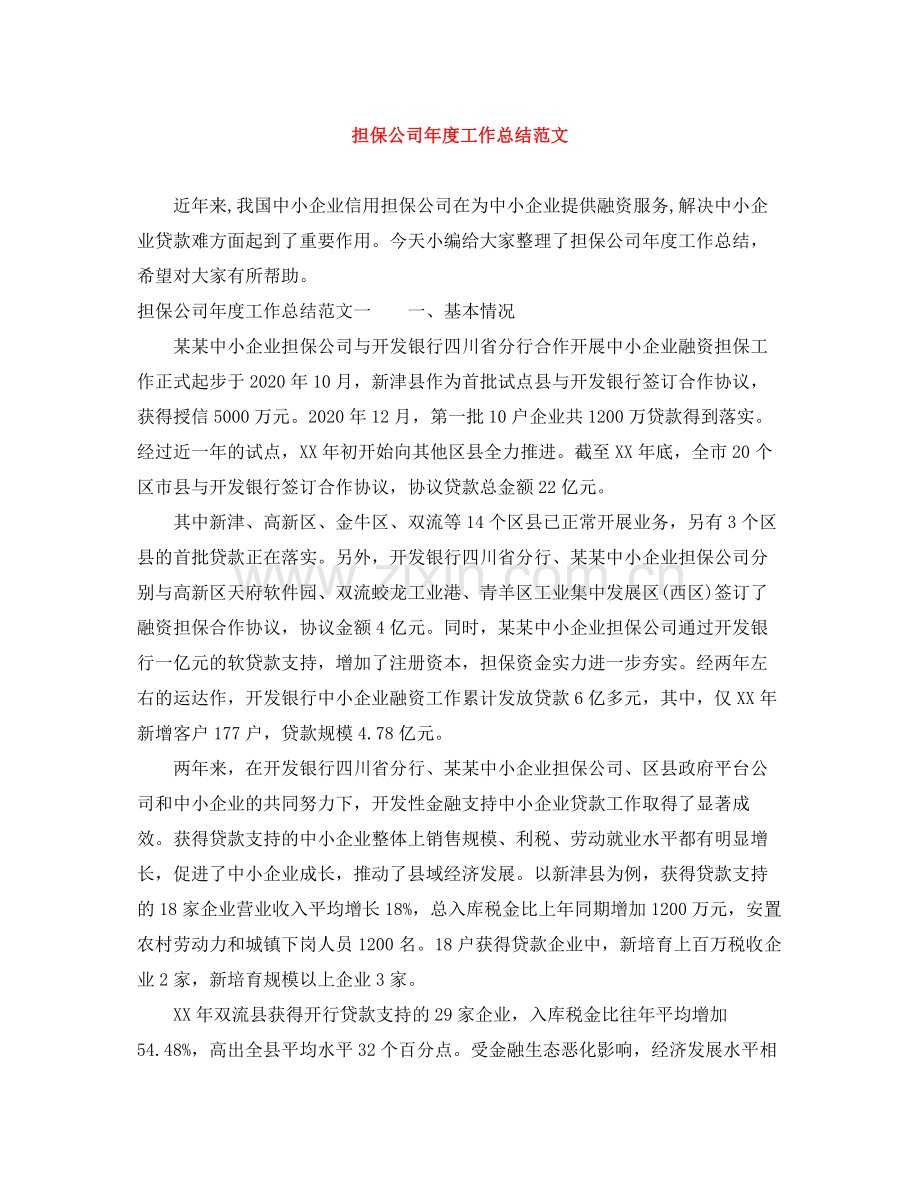 担保公司年度工作总结范文.docx_第1页