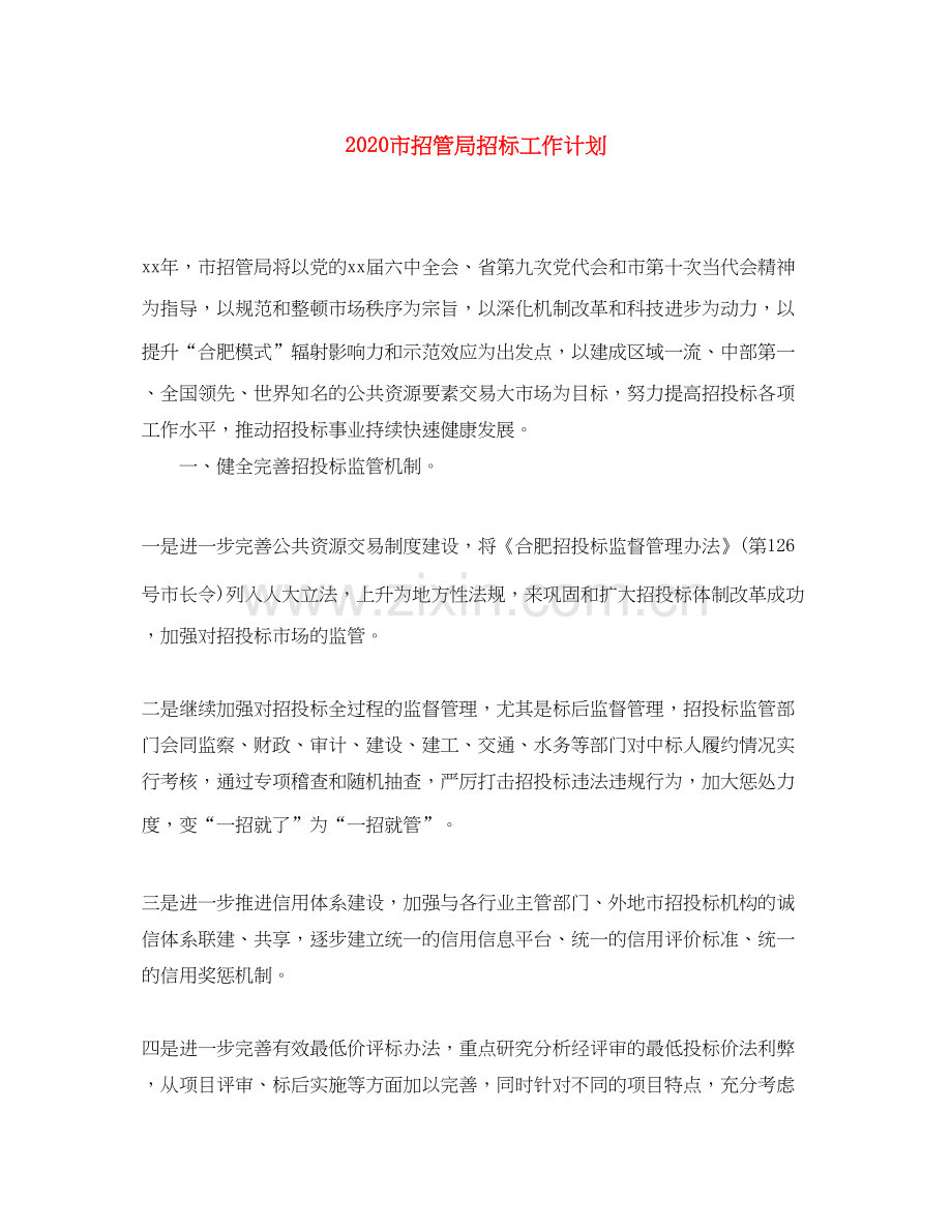 市招管局招标工作计划.docx_第1页