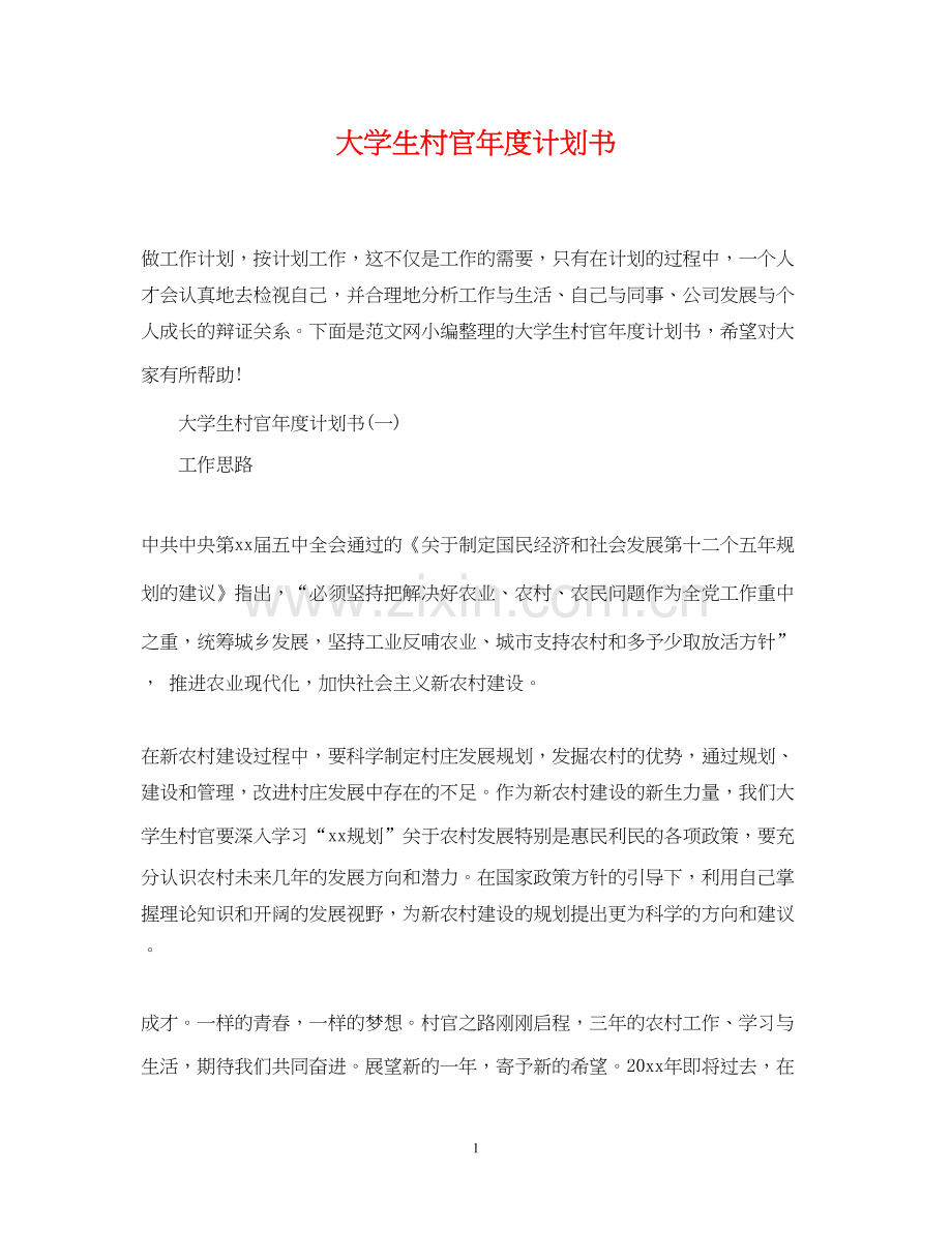 大学生村官年度计划书.docx_第1页