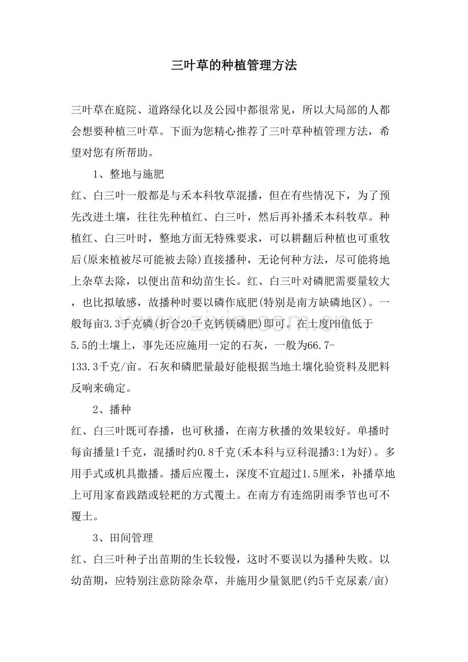 三叶草的种植管理方法.doc_第1页