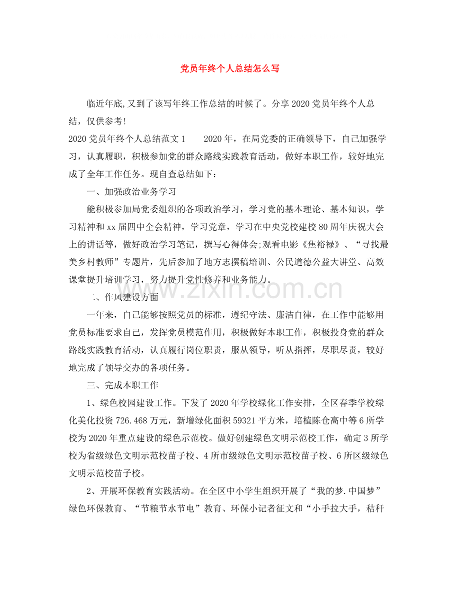 党员年终个人总结怎么写.docx_第1页
