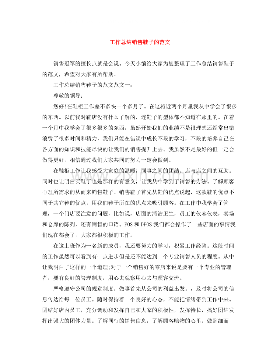 工作总结销售鞋子的范文.docx_第1页