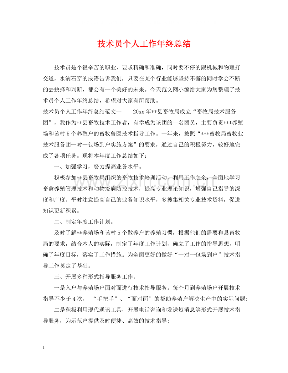 技术员个人工作年终总结.docx_第1页