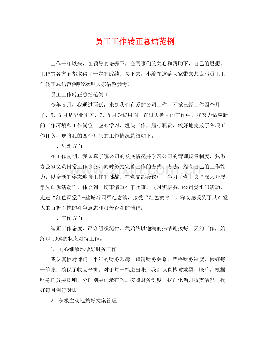 员工工作转正总结范例.docx_第1页