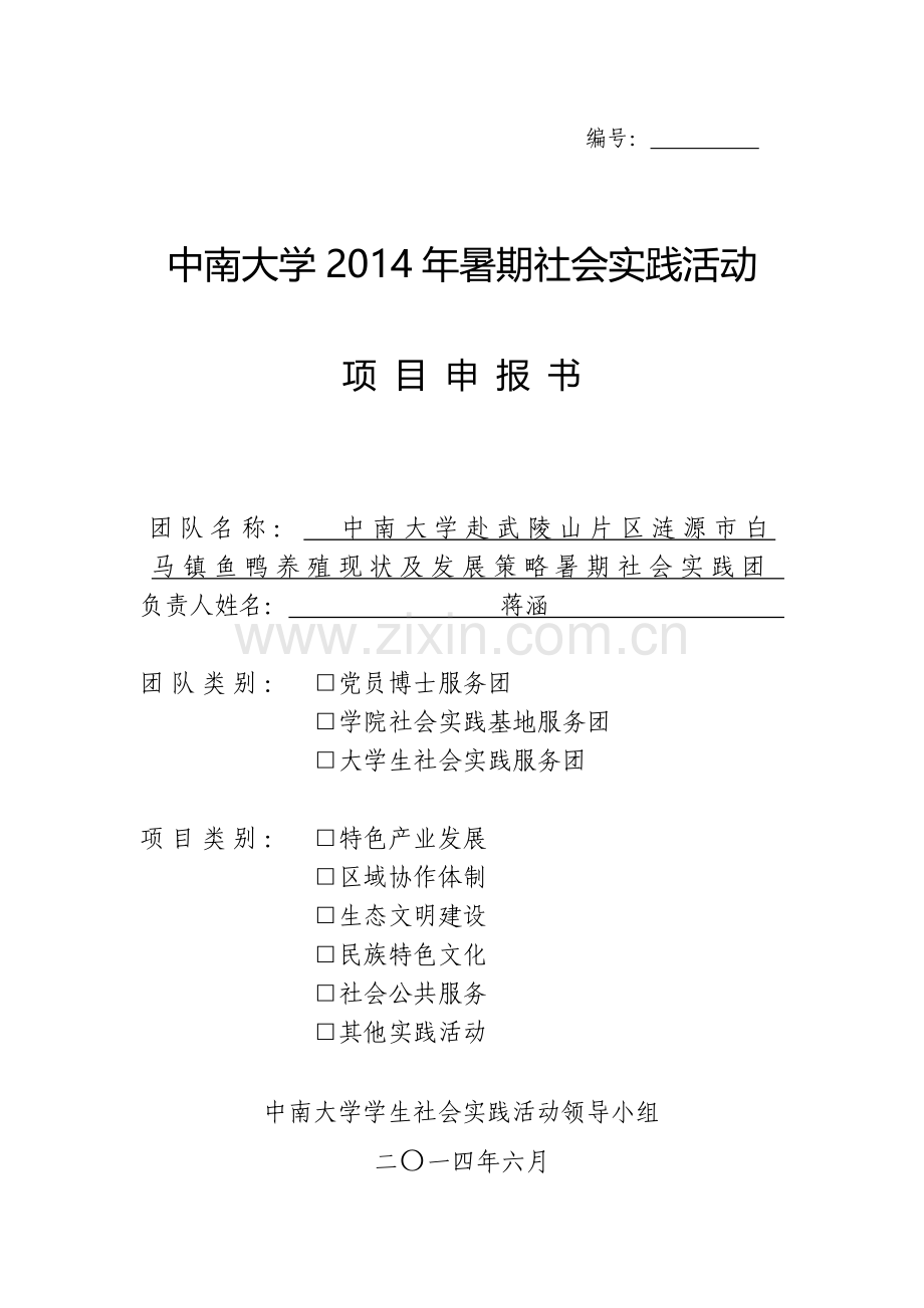 大学生暑假社会实践活动项目申报书.doc_第1页