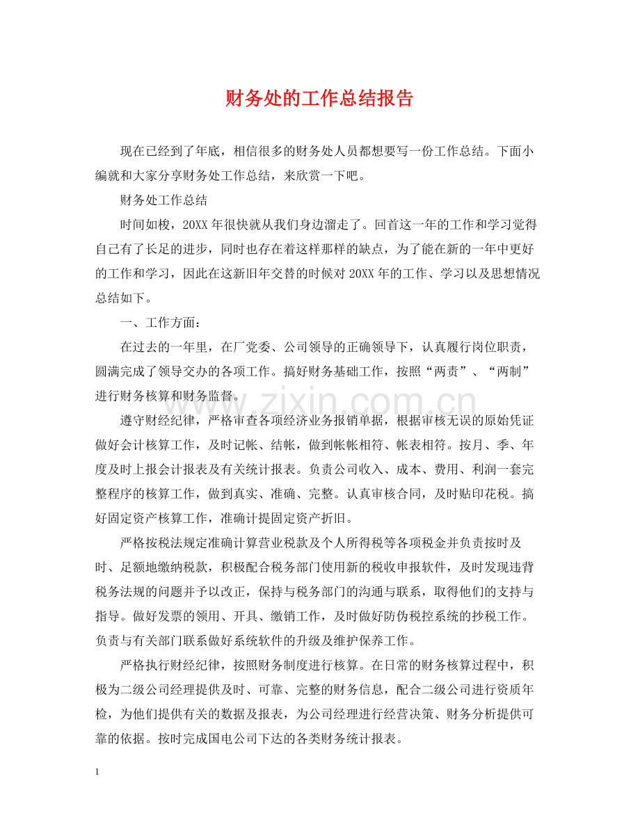 财务处的工作总结报告.docx_第1页