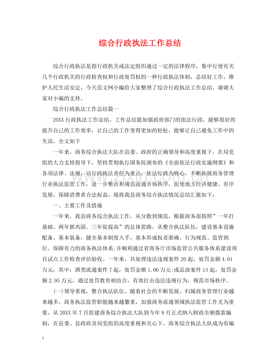 综合行政执法工作总结.docx_第1页